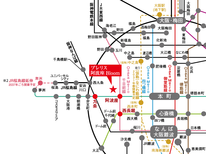 プレリス阿波座Bloom 路線図