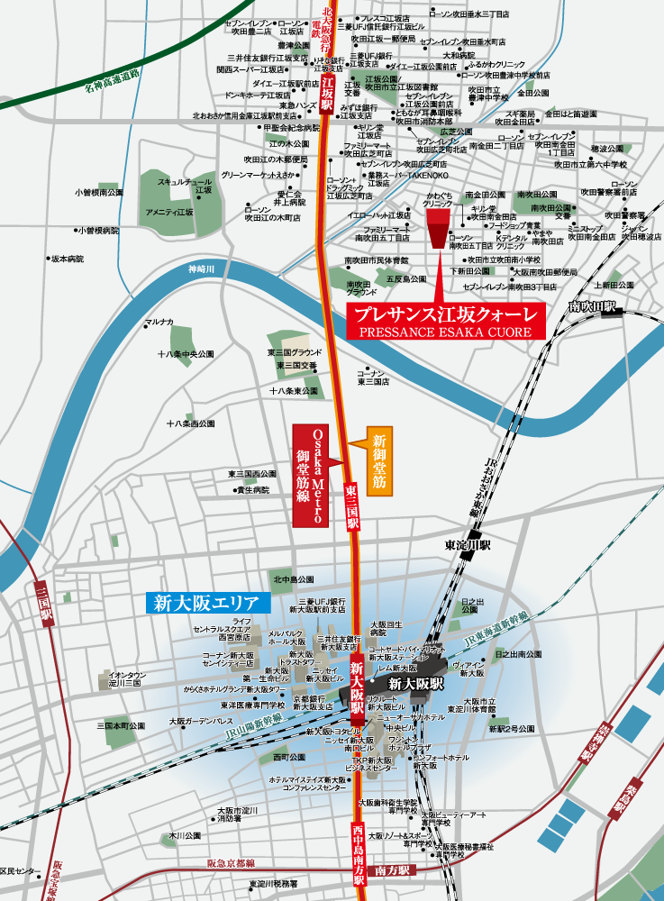 プレサンス江坂クォーレ周辺地図