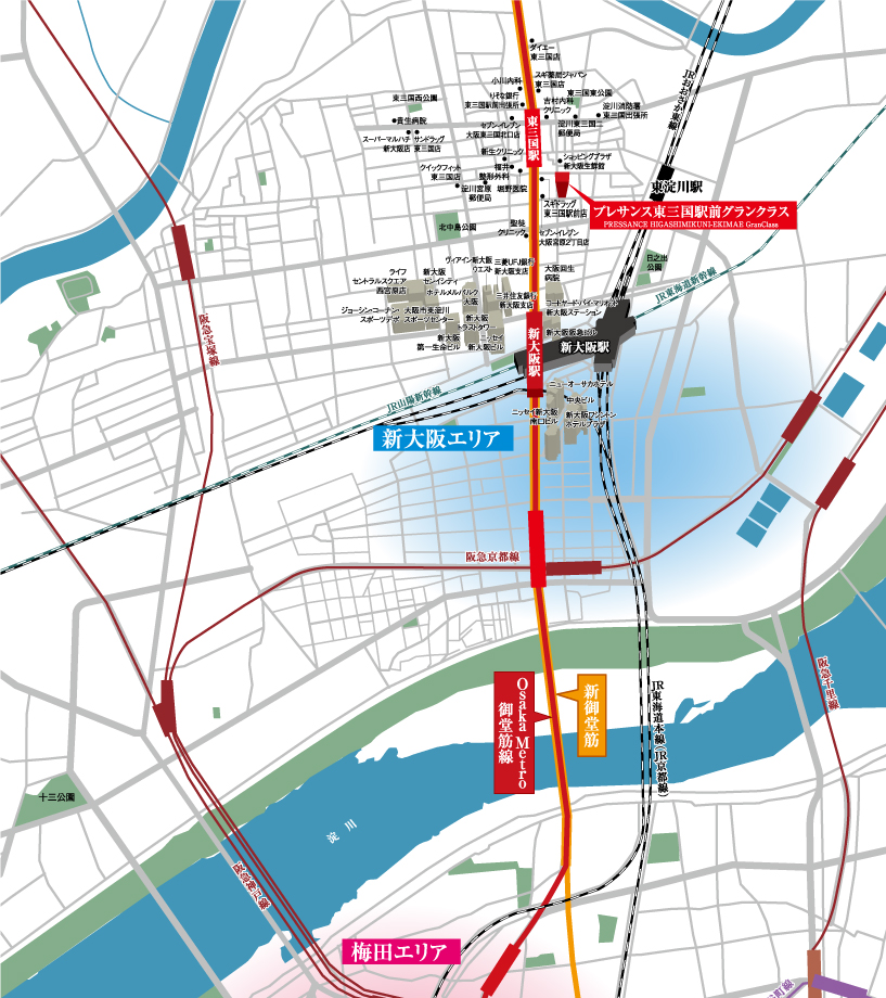 プレサンス東三国駅前グランクラス周辺地図