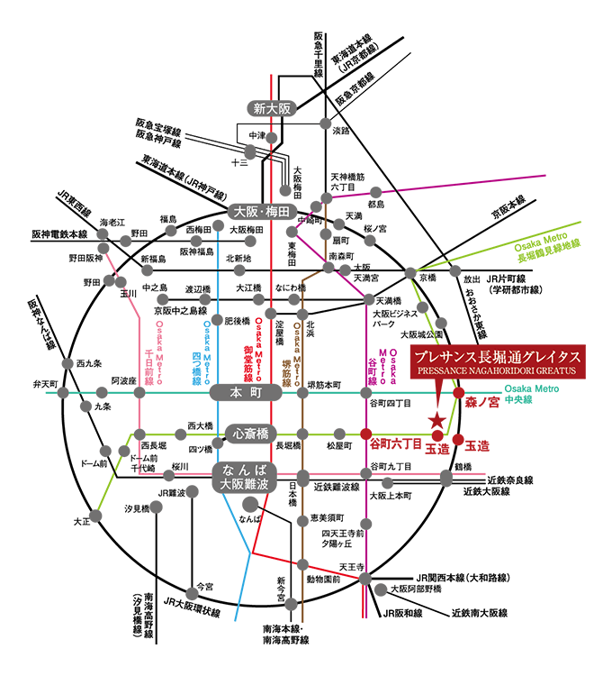 プレサンス長堀通グレイタス 路線図