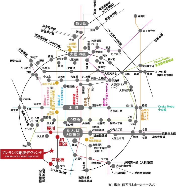 プレサンス難波デヴァンテ 路線図