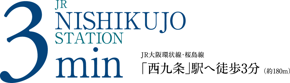 JR NISHIKUJO STATION 3min JR大阪環状線・桜島線「西九条」駅へ徒歩3分（約180m）