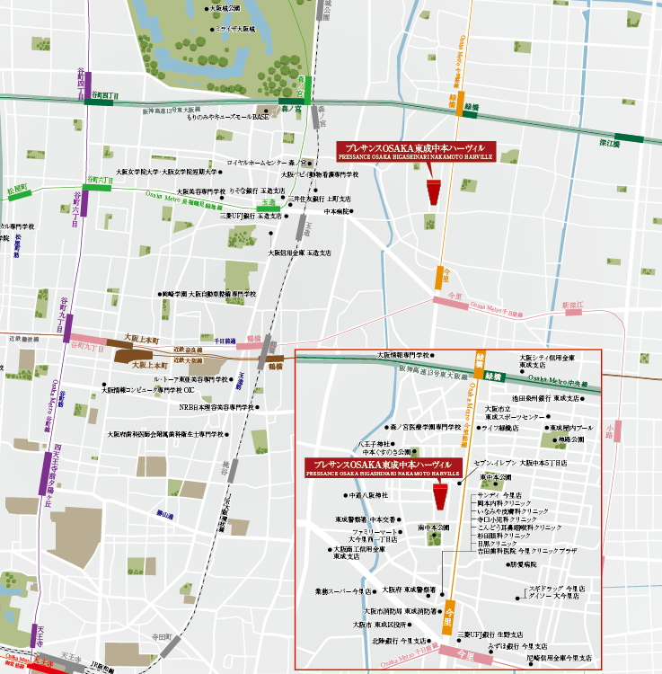 プレサンスOSAKA東成中本ハーヴィル ロケーション