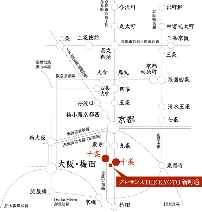 プレサンスTHE KYOTO 新町通 路線図