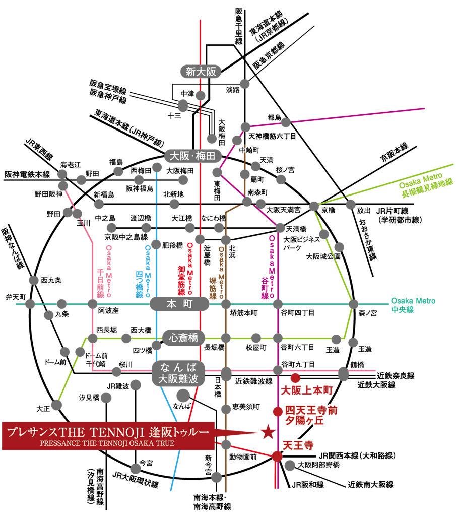 プレサンスTHE TENNOJI 逢阪トゥルー 路線図