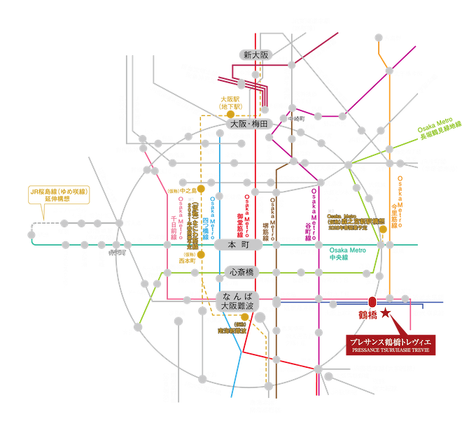 プレサンス鶴橋トレヴィエ 路線図