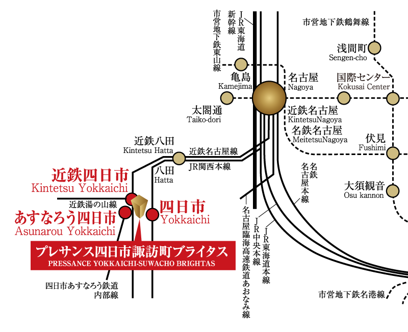 プレサンス四日市諏訪町ブライタス 路線図